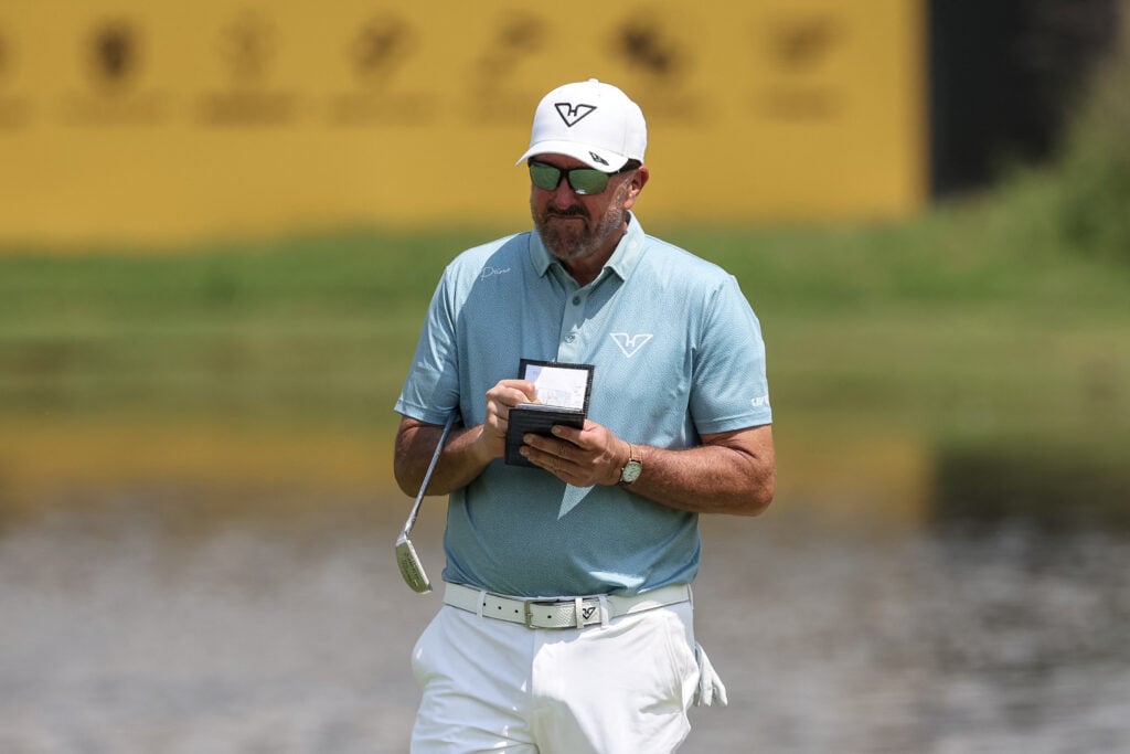 Phil Mickelson on the green during the first round of LIV Golf South Africa