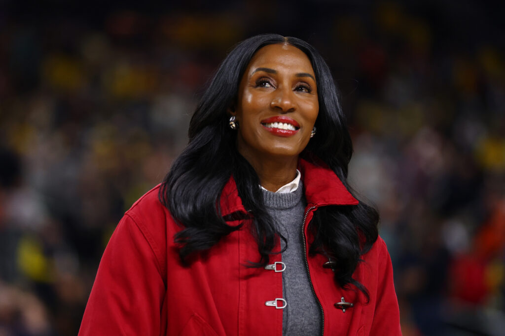 Lisa Leslie is recognized as a Naismith Hall of Fame Inductee before the Final Four of the 2026 NCAA Men's Basketball Tournament at Lucas Oil Stadium.