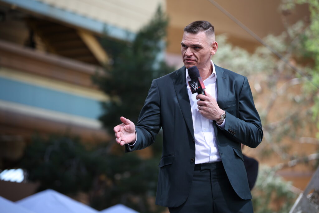 Gunther speaks during the WrestleMania 42 Kickoff Show