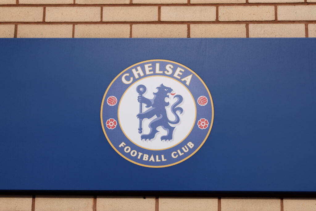 A Chelsea badge is seen outside Stamford Bridge prior to the Premier League match between Chelsea and Manchester City at Stamford Bridge.