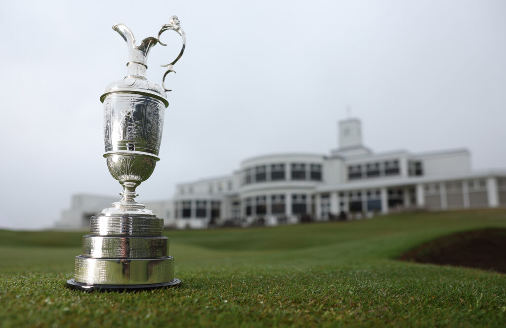 A view of the Claret Jug on the 18th green at Royal Birkdale