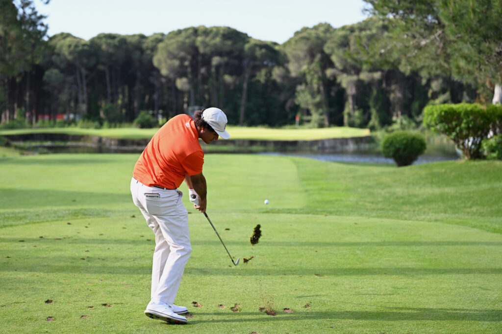Eugenio Chacarra tees off on the second hole on day four of the Turkish Airlines Open at National Golf Club