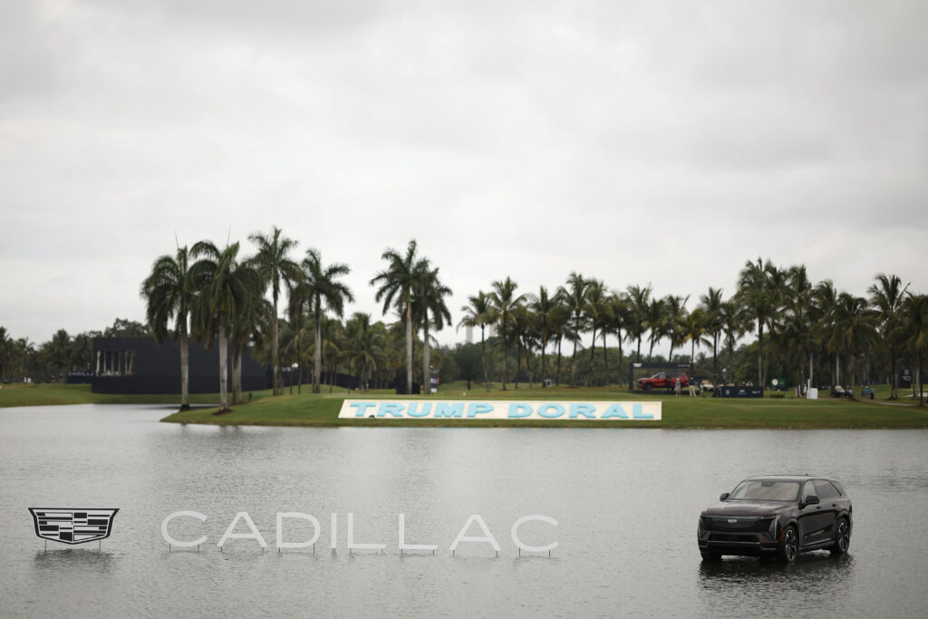 A general view of Cadillac signage is seen on the course during the final round of the Cadillac Championship at Trump National Doral