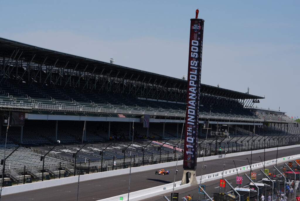 IndyCar driver Scott Dixon (9) drives down the front straightaway during practice for the 110th Running of the Indianapolis 500 on May 12th, 2026, at the Indianapolis Motor Speedway in Indianapolis, Indiana.