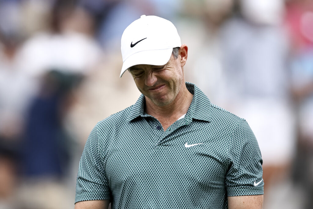 Rory McIlroy looks frustrated during the third round of the Truist Championship