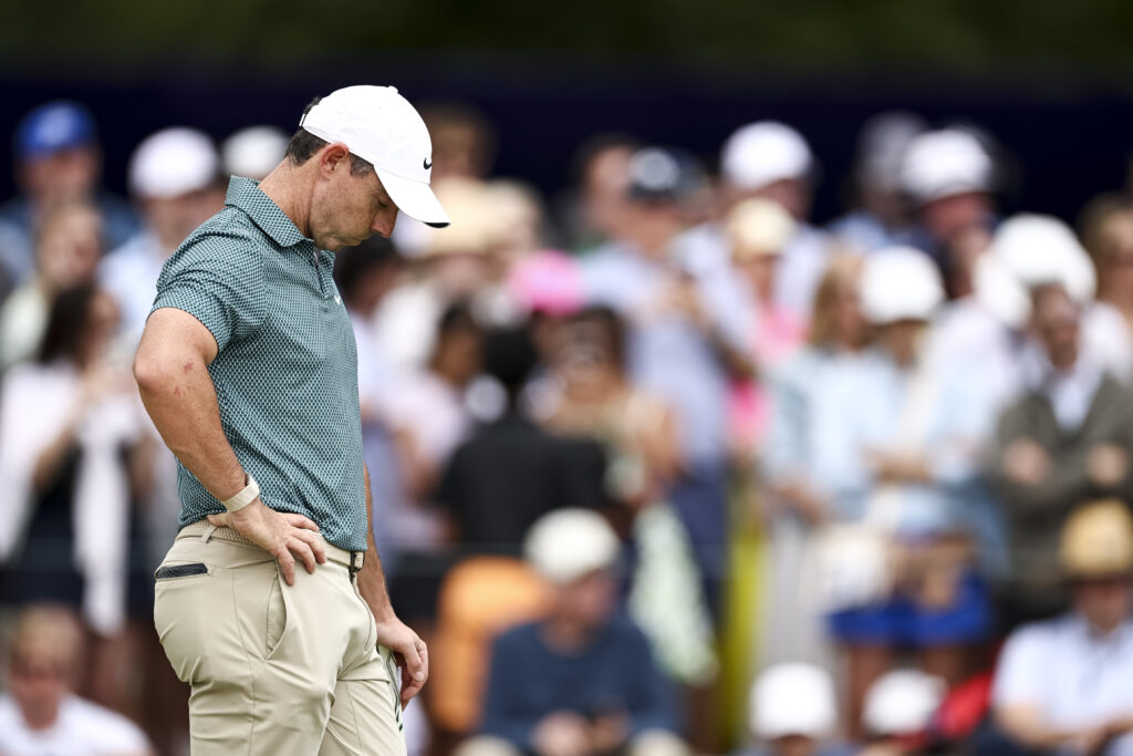 Rory McIlroy looks frustrated during the third round of the Truist Championship