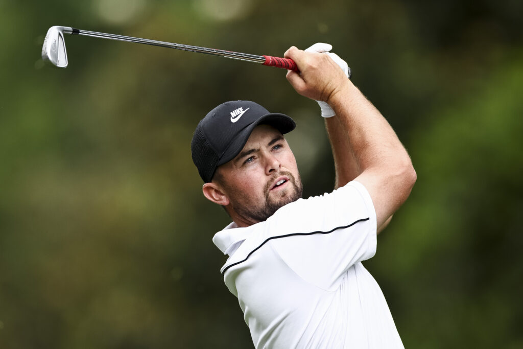Alex Fitzpatrick hits a tee shot during the third round of the Truist Championship