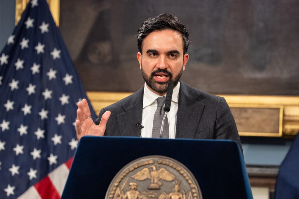 Mayor Zohran Mamdani speaks during a press conference for The Fiscal Year 2027 Executive Budget in the Blue Room of New York City Hall.
