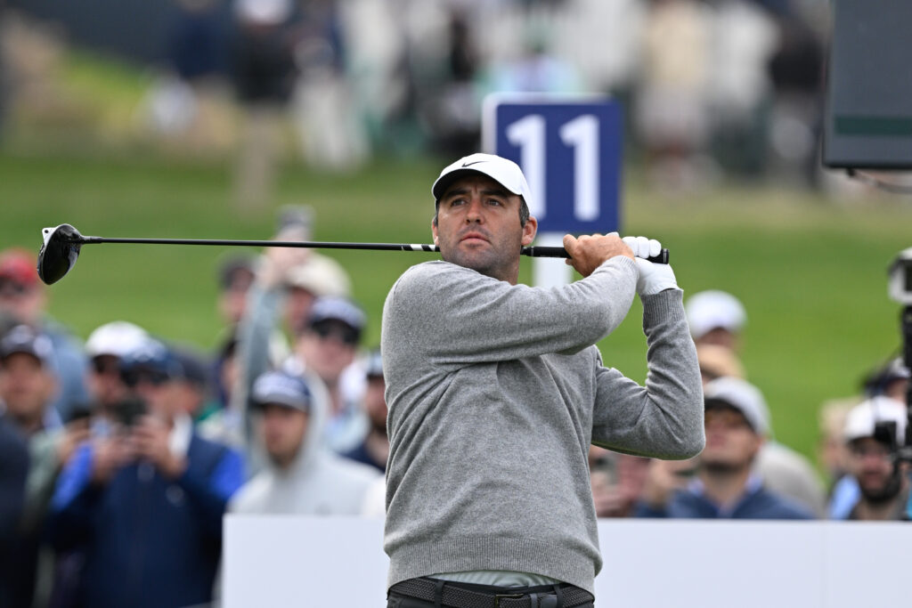 Scottie Scheffler of United States of America hits the ball during round one of the 2026 PGA Championship