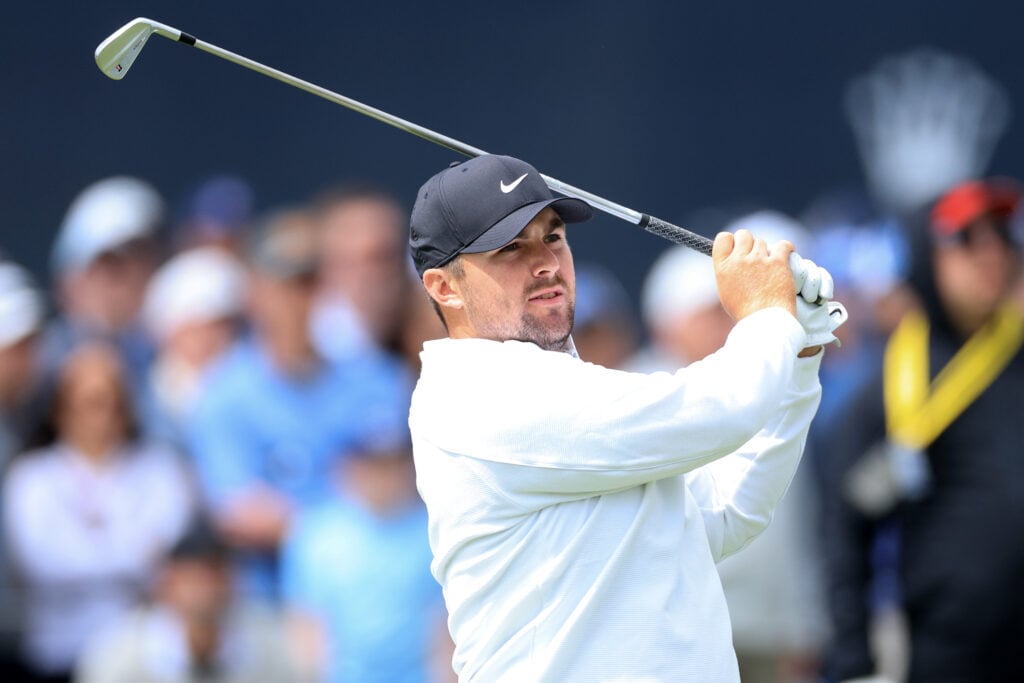 Chris Gotterup hits a tee shot during the second round of the PGA Championship