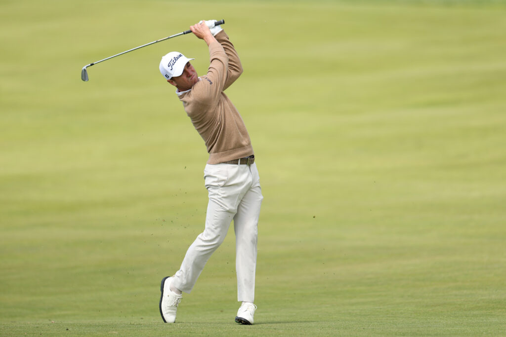 Justin Thomas in action during the second round of the PGA Championship at Aronimink