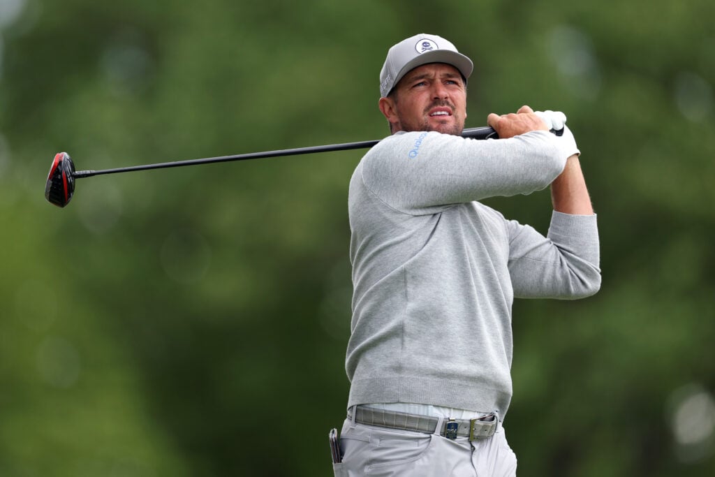 Bryson DeChambeau hits his tee shot during the second round of the PGA Championship