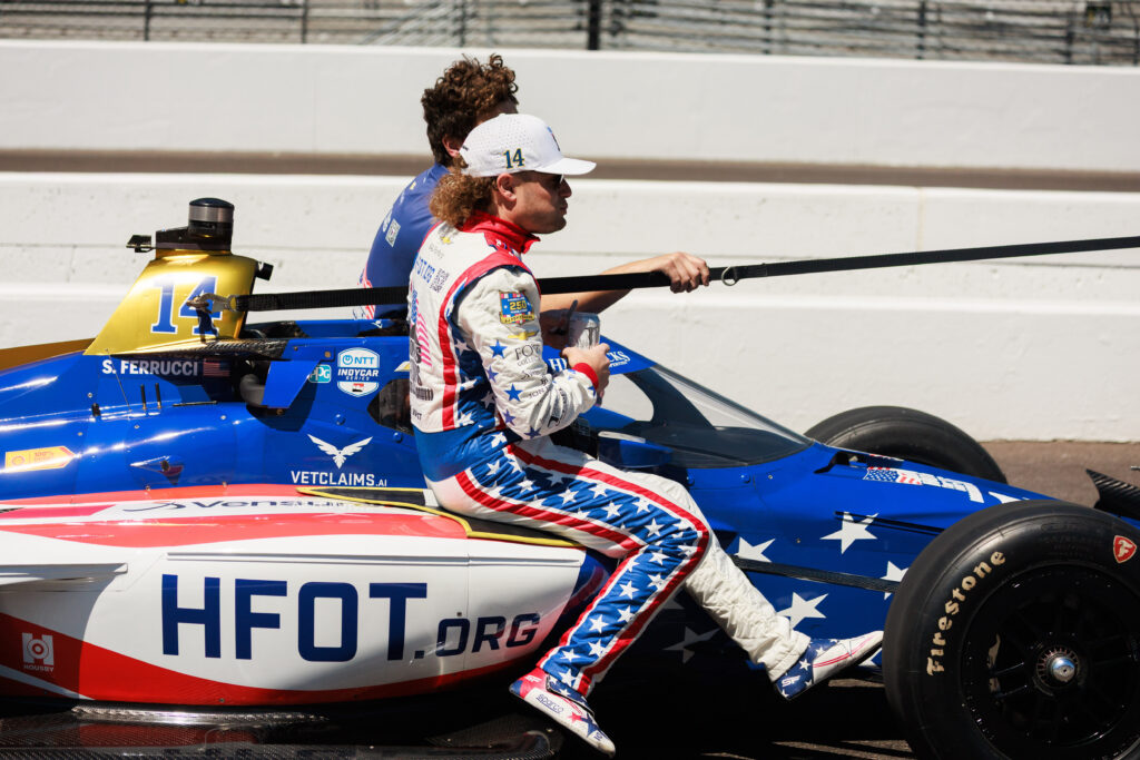 Santino Ferrucci (14) prepares for day three of practice for the Indy 500 at the Indianapolis Motor Speedway. The practice for the race is part of the schedule leading into the Indianapolis 500.