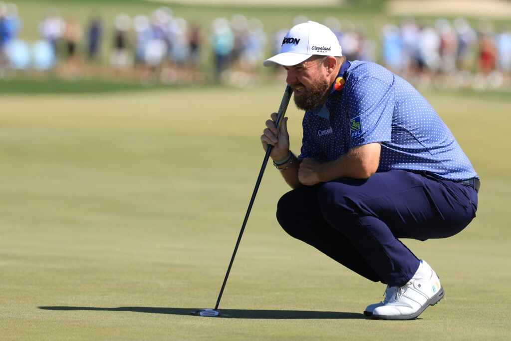 Shane Lowry looks over a putt on the eighth hole during the third round of the PGA Championship at Aronimink