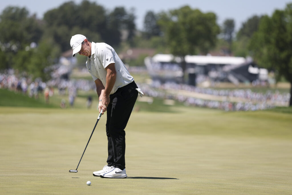 Rory McIlroy putts during the third round of the PGA Championship.