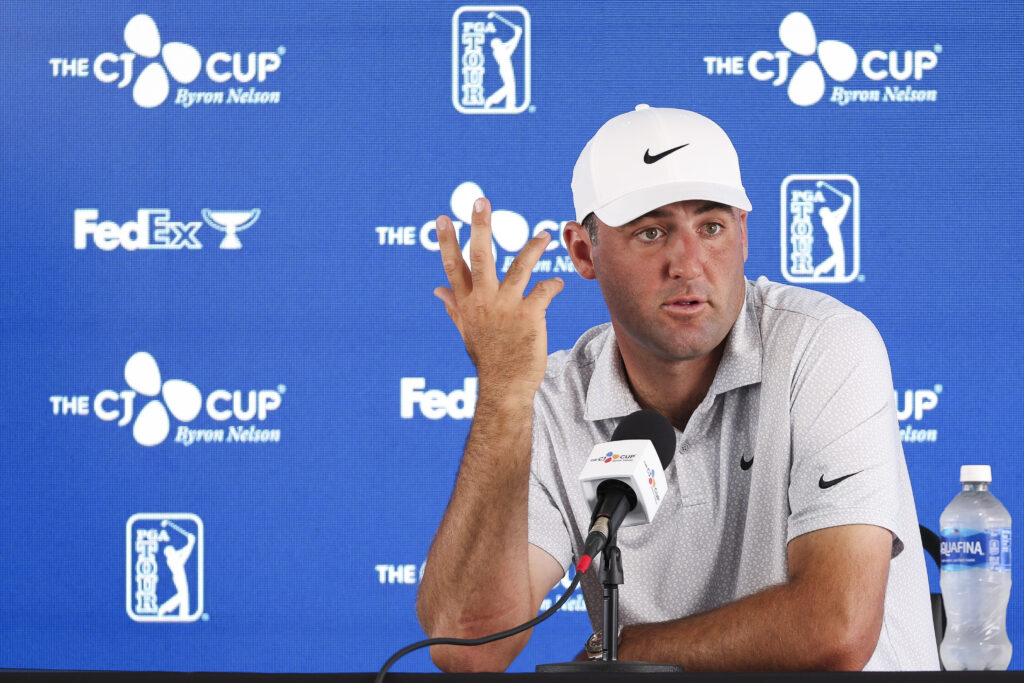 Scottie Scheffler speaks to the media ahead of the CJ CUP Byron Nelson
