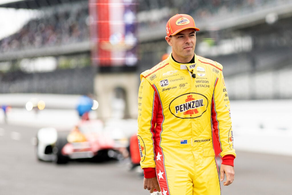 Scott McLaughlin, driver of #3 Sonsio Team Penske Chevrolet, looks on prior to practice during The 110th Running of the Indianapolis 500 Carb Day at Indianapolis Motor Speedway on May 22, 2026 in Indianapolis, Indiana.