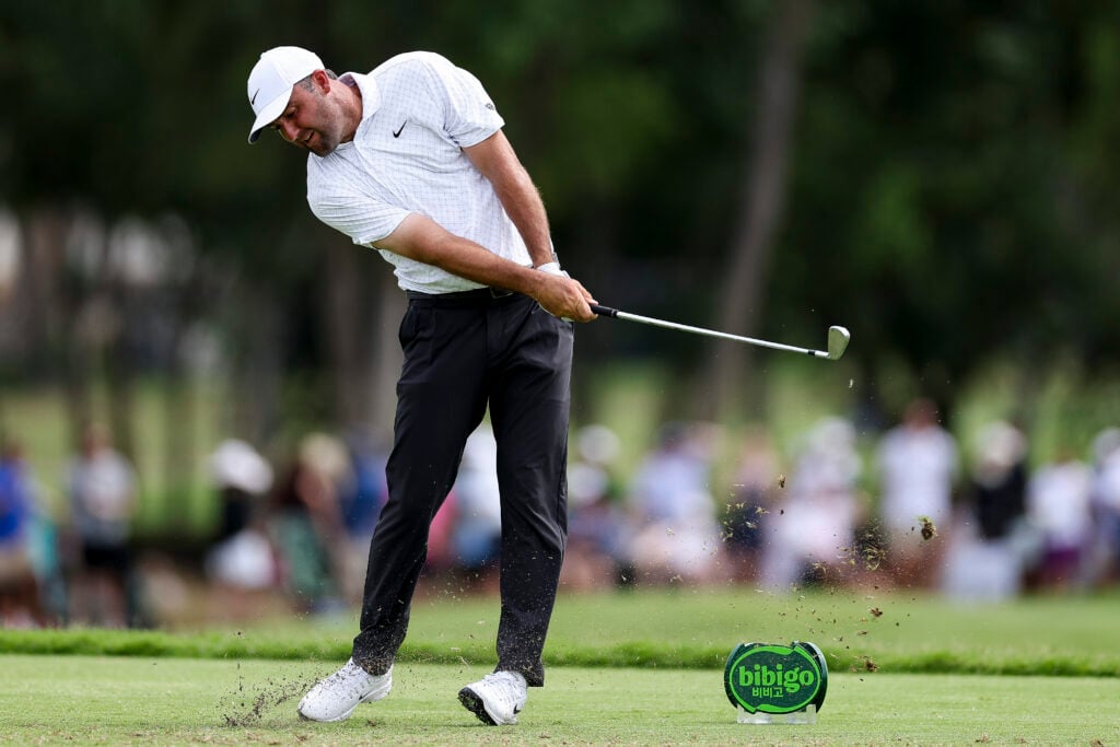 Scottie Scheffler in action during the third round of THE CJ CUP Byron Nelson at TPC Craig Ranch