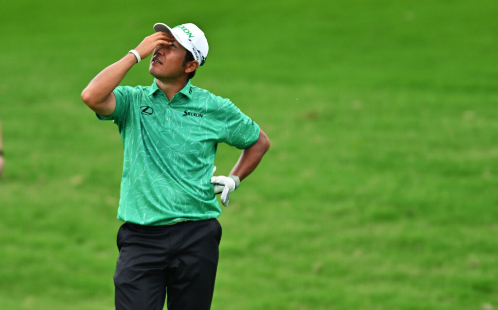 Hideki Matsuyama looks frustrated during the third round of the Charles Schwab Challenge