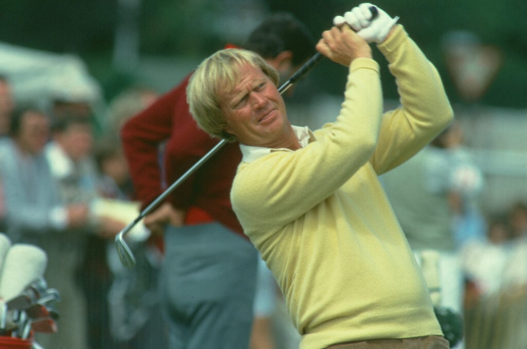 Jack Nicklaus hits a shot during the 1982 Open Championship