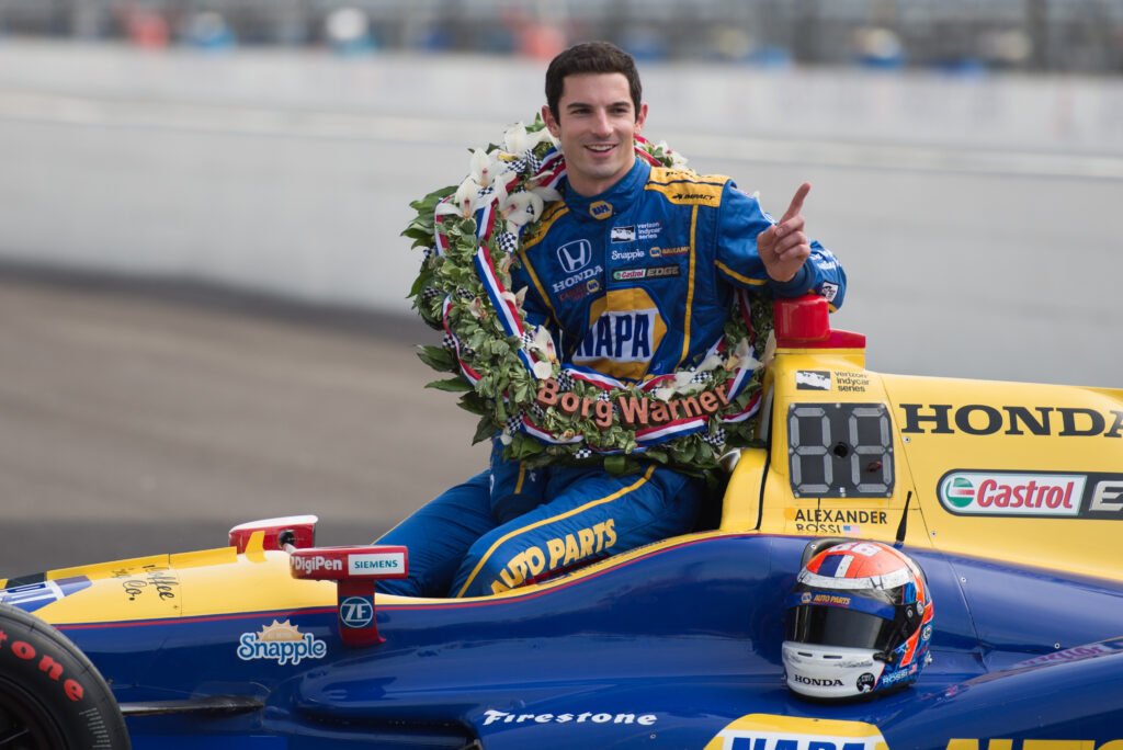 Alexander Rossi at the Day After Photo Shoot for the 100th running of the Indianapolis 500 at the Indianapolis Motor Speedway in Speedway, IN.