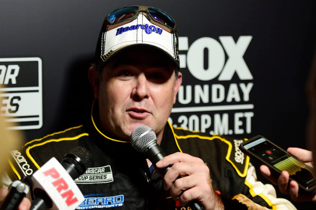 Brendan Gaughan, driver of the #62 Beard Motorsports/South Point Chevrolet, speaks with the media during the NASCAR Cup Series 62nd Annual Daytona 500 Media Day at Daytona International Speedway on February 12, 2020 in Daytona Beach, Florida.