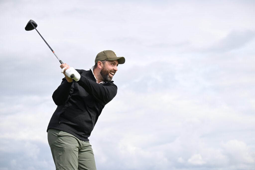 Rick Shiels prepares to tee off during prior to The 151st Open at Royal Liverpool Golf Club