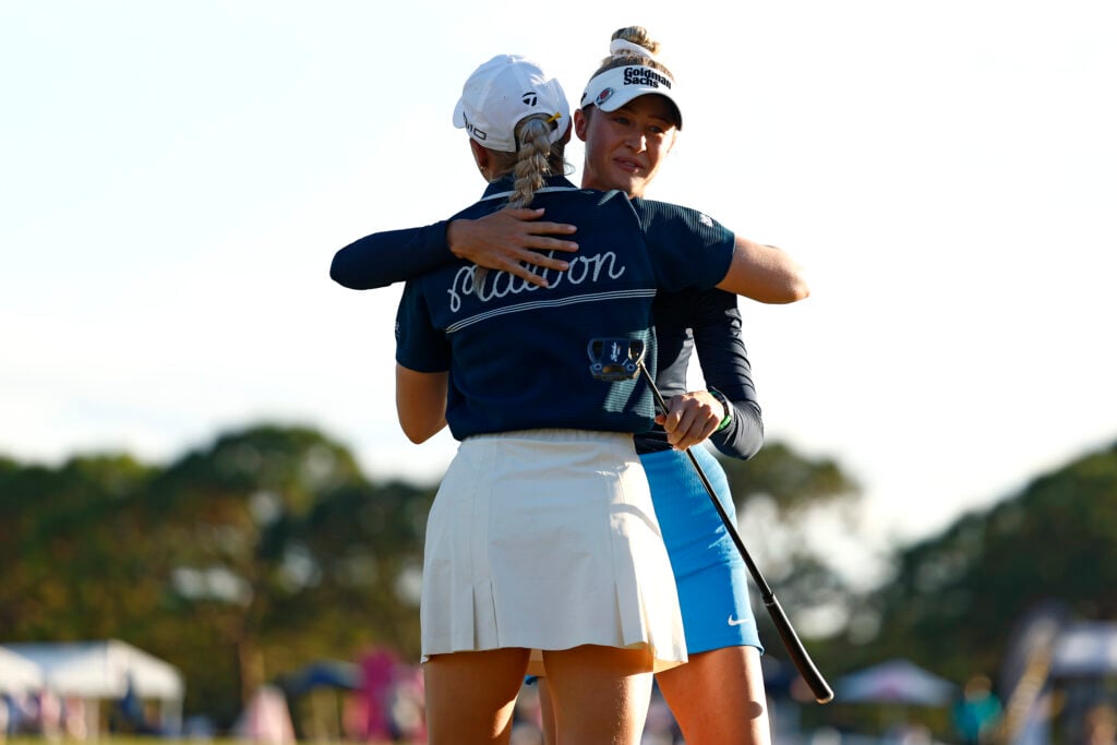Nelly Korda with Charley Hull after winning The ANNIKA driven by Gainbridge at Pelican Golf Club