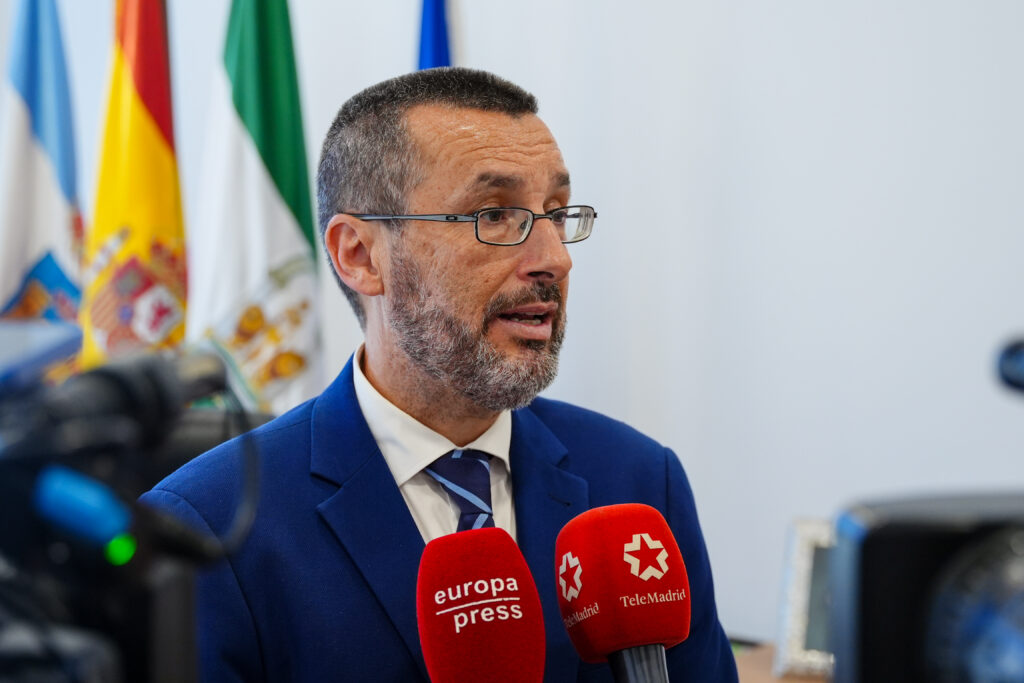 The mayor of La Linea de la Concepcion, Jose Juan Franco Rodriguez attends to the media.