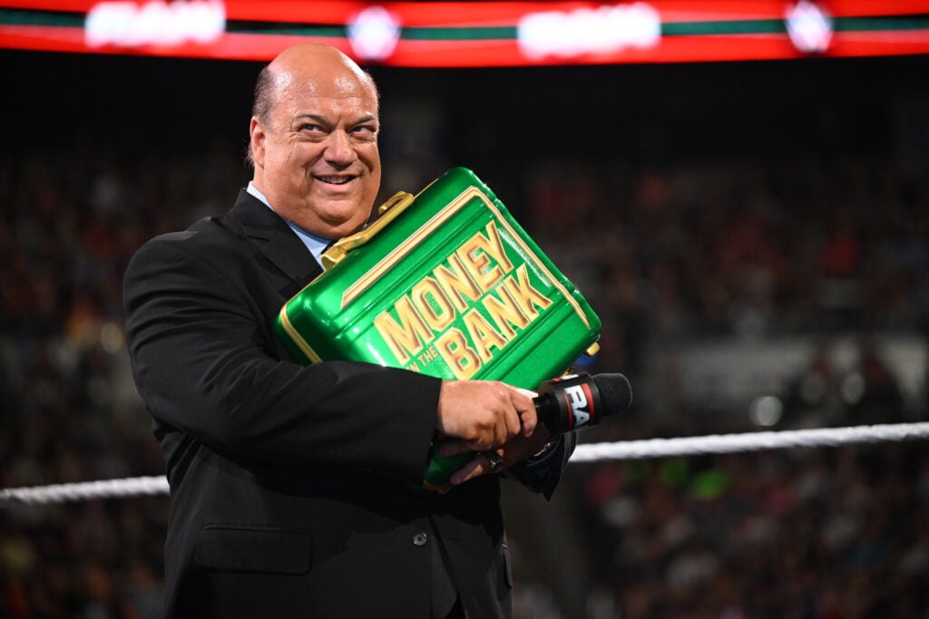 Paul Heyman holds the Money in the Bank briefcase during Monday Night RAW