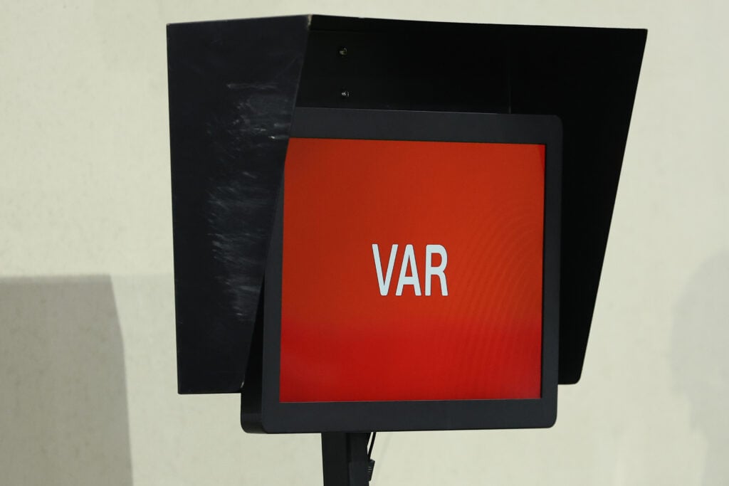 The VAR TV is prictured during the FIFA World Cup 2026 qualifier match between Luxembourg and Germany.