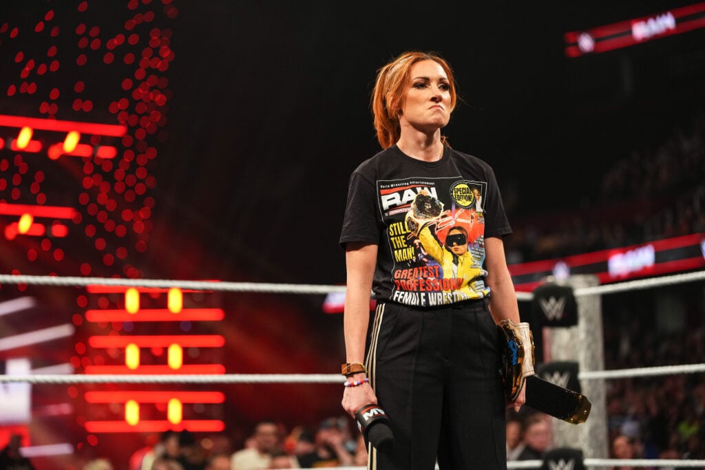 Becky Lynch looks on in ring during Monday Night RAW