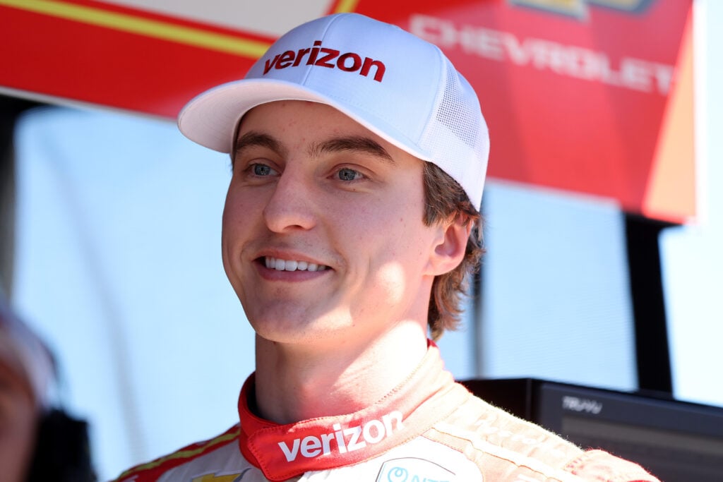 David Malukas, driver of the #12 Verizon Team Penske Chevrolet, looks on during the NTT INDYCAR Series Good Ranchers 250 at Phoenix Raceway on March 06, 2026 in Avondale, Arizona.