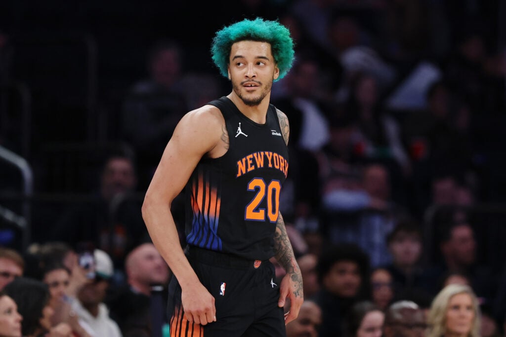 Forward Jeremy Sochan #20 of the New York Knicks in action during the game against the Indiana Pacers at Madison Square Garden.