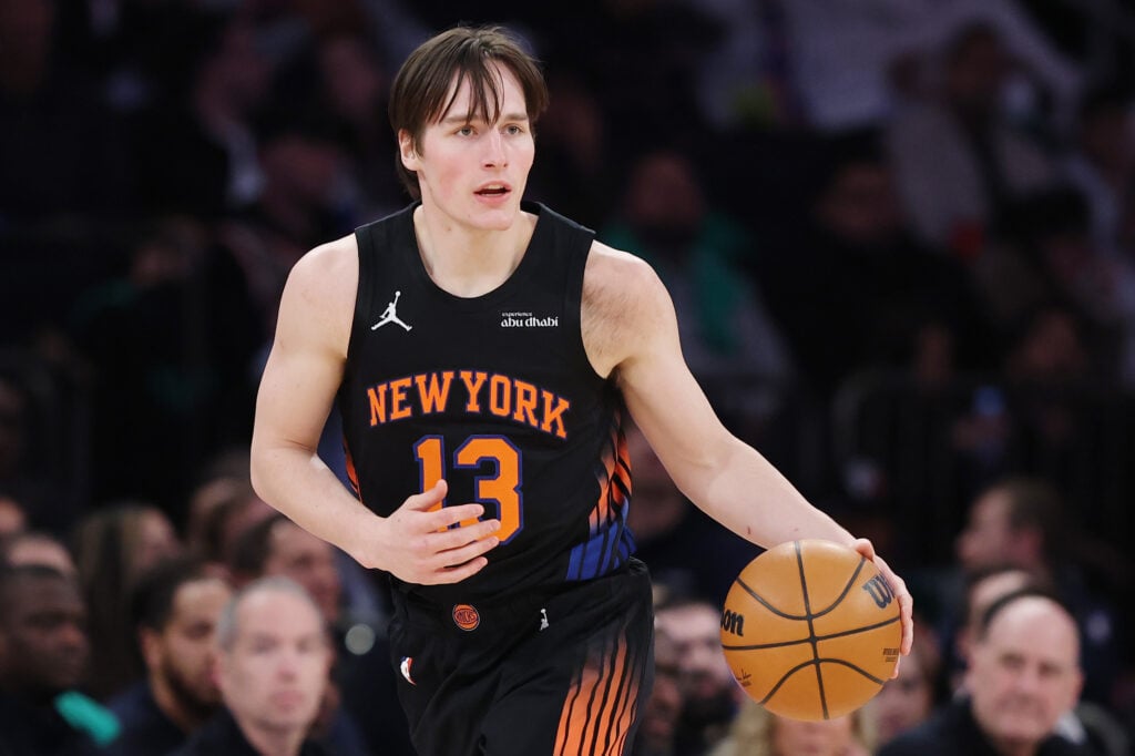 Guard Tyler Kolek #13 of the New York Knicks in action during the game against the Indiana Pacers at Madison Square Garden.