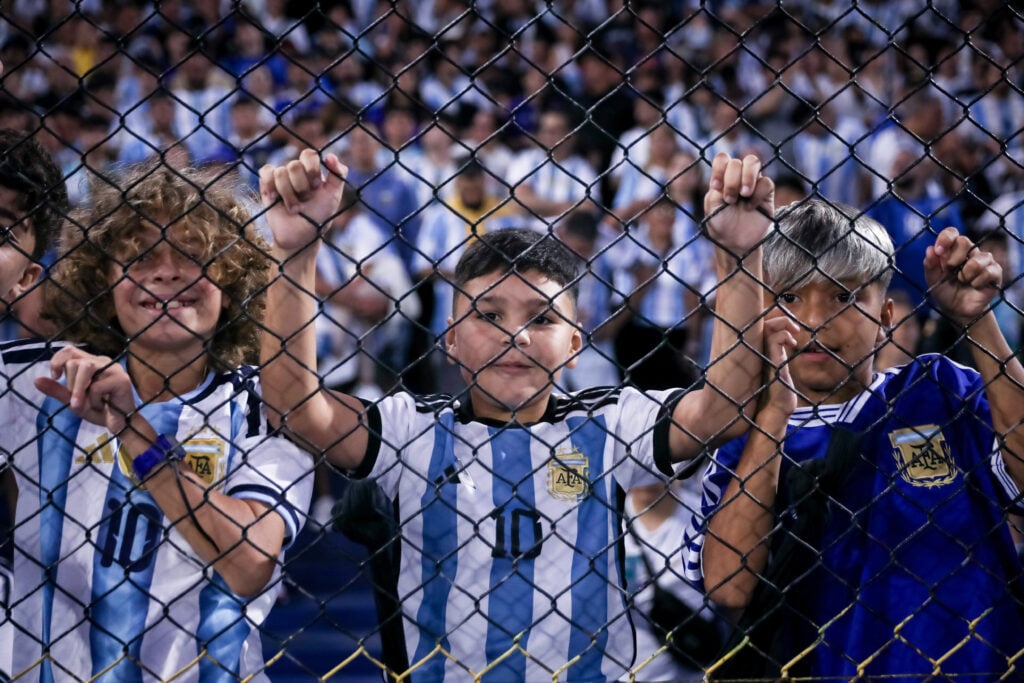 Young Argentina fans seen during the match between Argentina.
