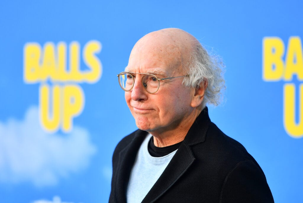 Larry David attends the Premiere Of Amazon MGM Studios' "Balls Out" at Harmony Gold.