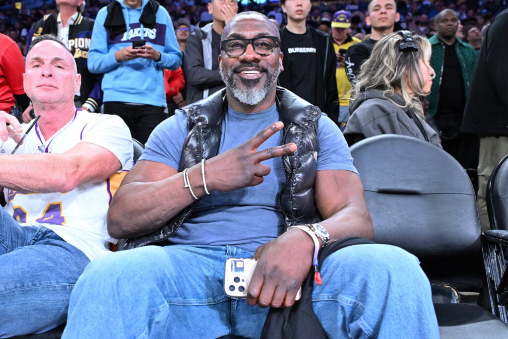 Shannon Sharpe attends a basketball game between the Los Angeles Lakers and the Houston Rockets at Crypto.com Arena.