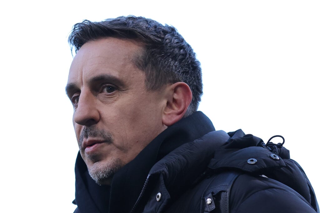 Gary Neville working as a pundit during Burnley vs Manchester City.