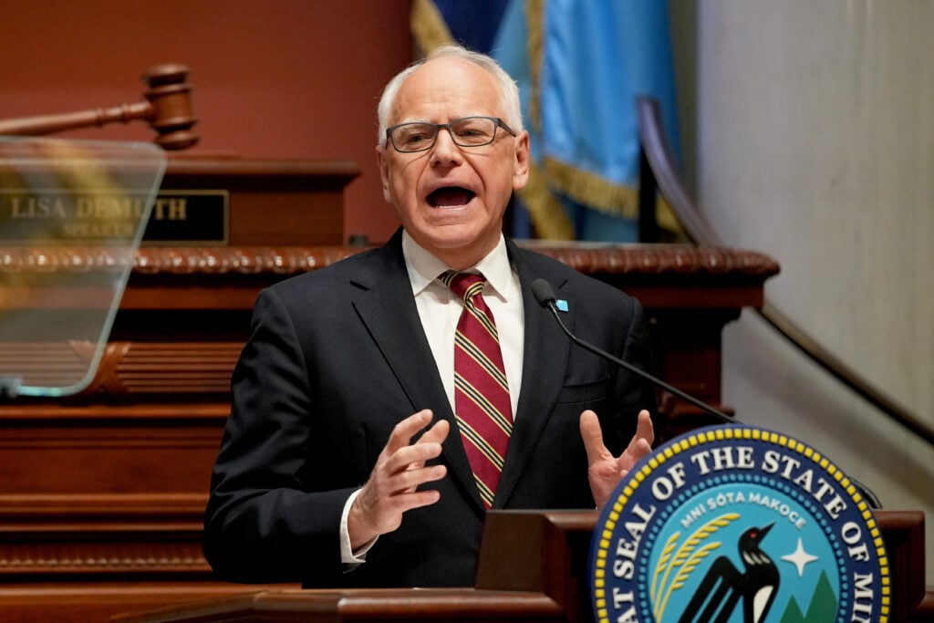 Minnesota Gov. Tim Walz delivers the final State of the State speech of his term before a joint session of the state legislature in the house chambers at the State Capitol.