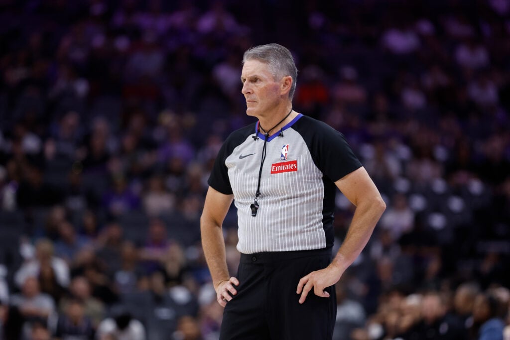 Referee Scott Foster #48 officiates the game between the Sacramento Kings and the Brooklyn Nets at Golden 1 Center.