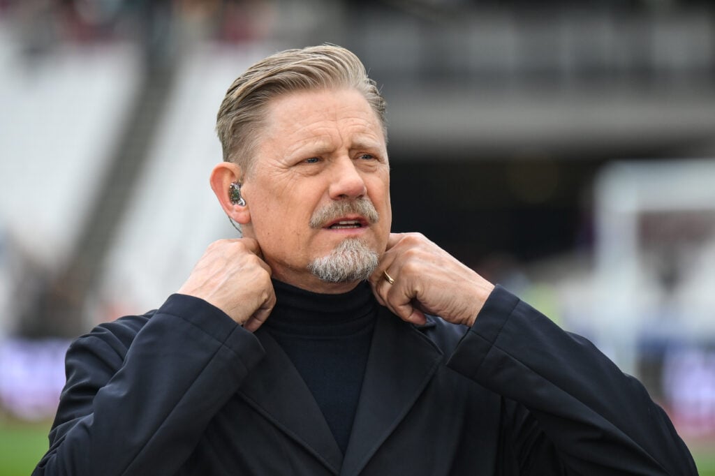 Former Manchester United and Denmark goalkeeper Peter Schmeichel is seen during the Premier League match between West Ham United and Arsenal
