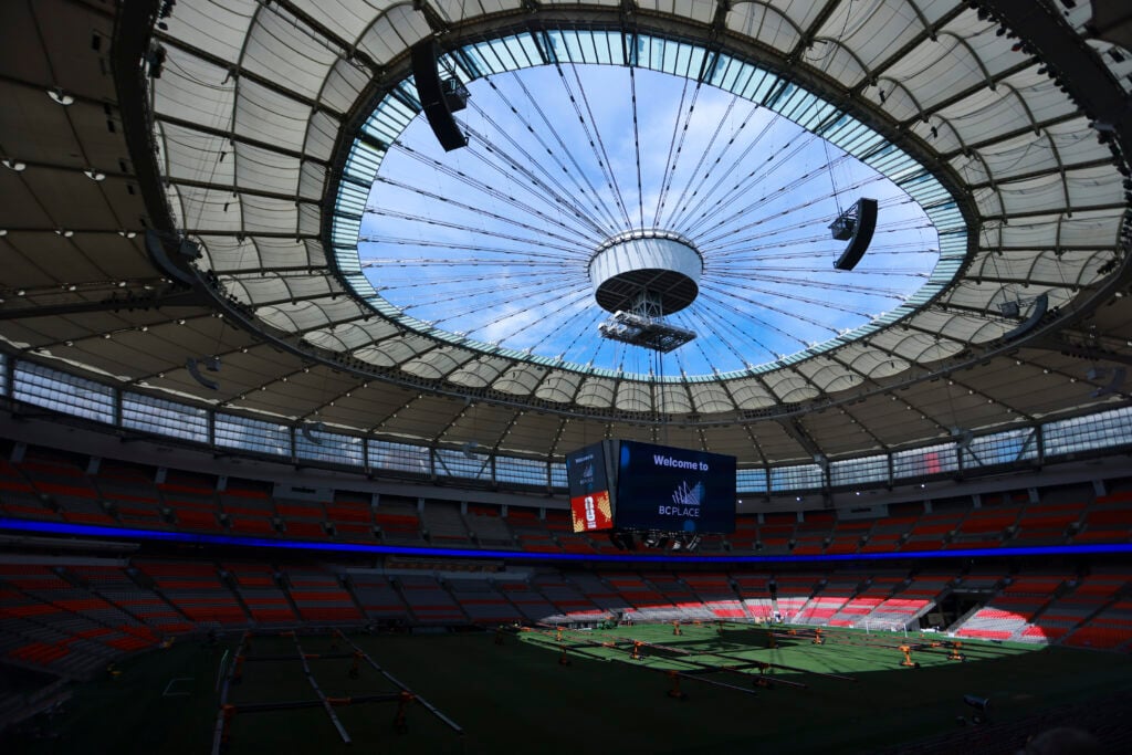 General view of BC Place during the natural grass pitch installation.