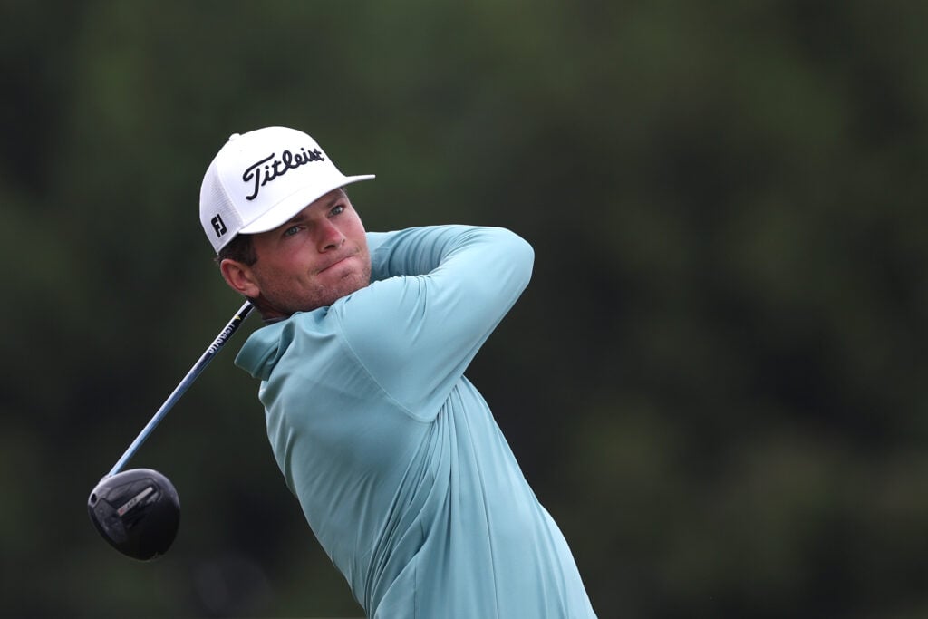 Michael Brennan hits a tee shot during the second round of the PGA Championship