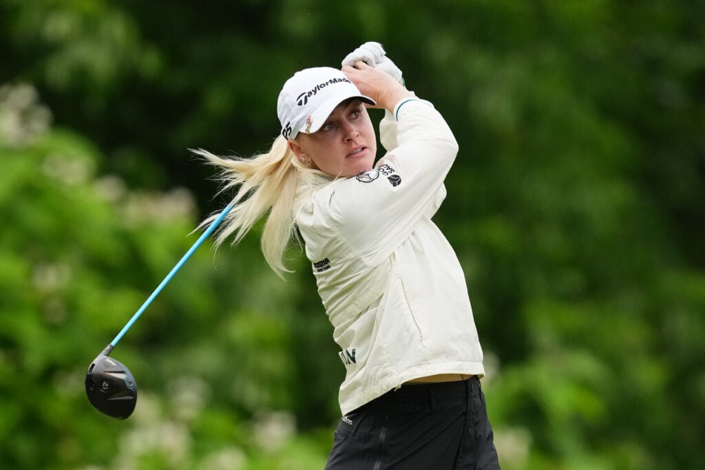 Charley Hull hits a tee shot during the second round of the Kroger Queen City Championship