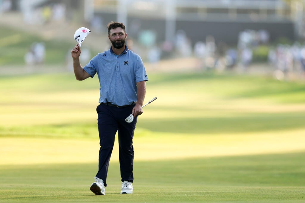 Jon Rahm acknowledges the crowd during the final round of the PGA Championship