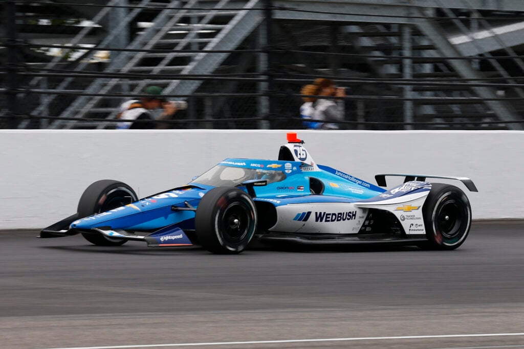 Rinus Veekay, Rinus VeeKay of the #76 Juncos Hollinger Racing Chevrolet during practice for the NTT IndyCar Series Miller Light Carb Day on May 22, 2026 at Indianapolis Motor Speedway in Indianapolis, IN.