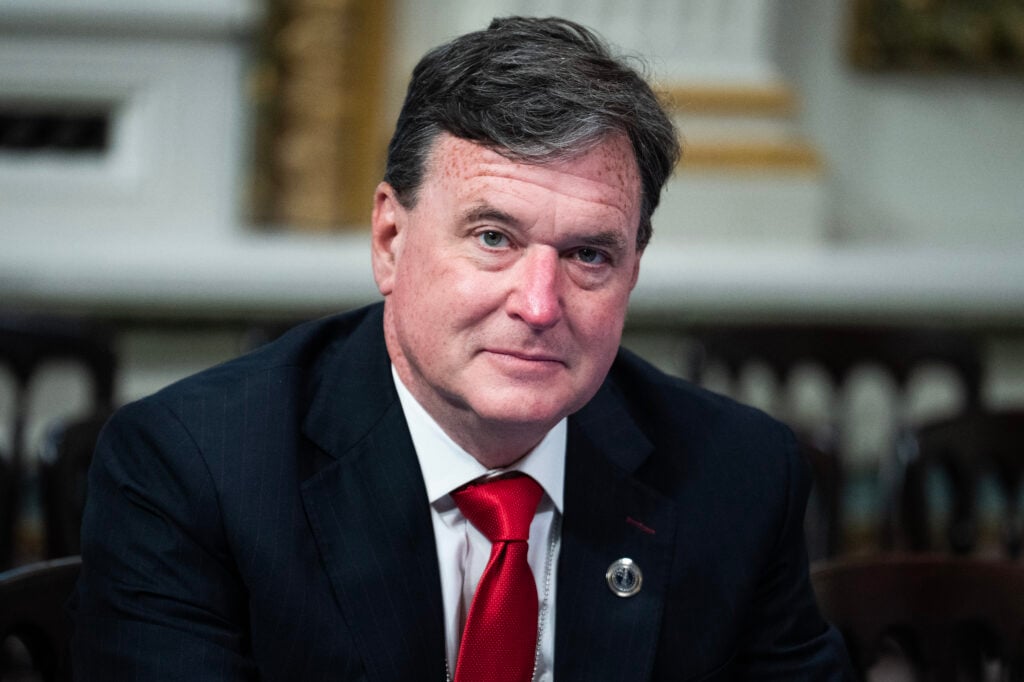 Indiana Attorney General Todd Rokita attends a roundtable with Vice President JD Vance and state attorneys general on anti-fraud initiatives in the Eisenhower Executive Office Building.