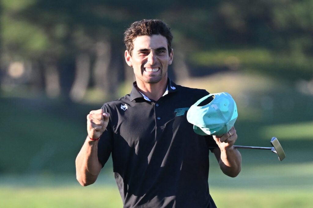 Joaquin Niemann celebrates after winning LIV Golf Korea