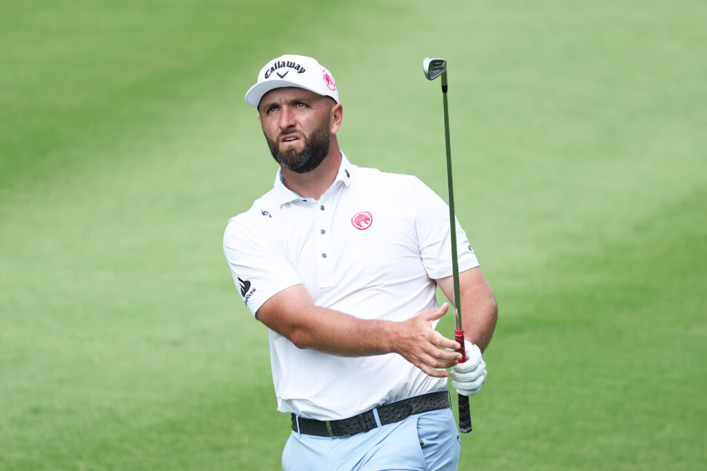Jon Rahm hits an approach shot during the first round of LIV Golf Korea